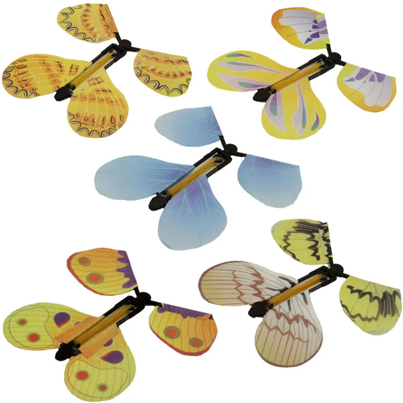 5PCS Magic Flying Butterfly Wind Up Butterfly Fairy Flying Toys Winding Rubber Band Bookmark Party Funny Gift Magic Tricks Tools