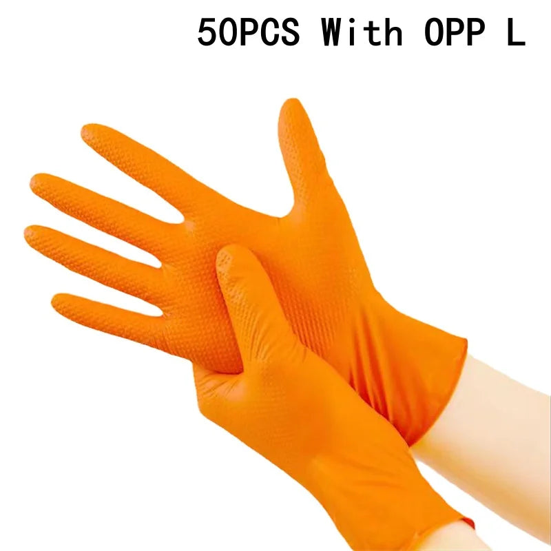 Disposable nitrile gloves orange or black diamond textured diamond heavy duty thickness 7 mil meet the standard for mechanical w
