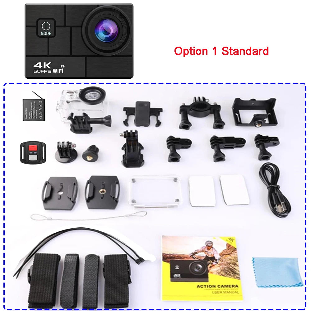 Helmet Action Camera Ultra HD 4K 60FPS 170D 24MP 2.0 LCD EIS WiFi 30M Waterproof Remote Control Outdoor Sport Video Recorder