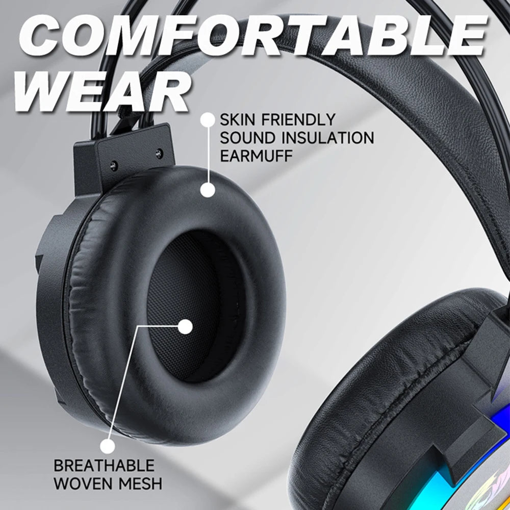 Gaming Headset 7.1 Stereo Surround Bass Headphones RGB Active Noise Reduction Earphones Game Headphone With Microphone For PC