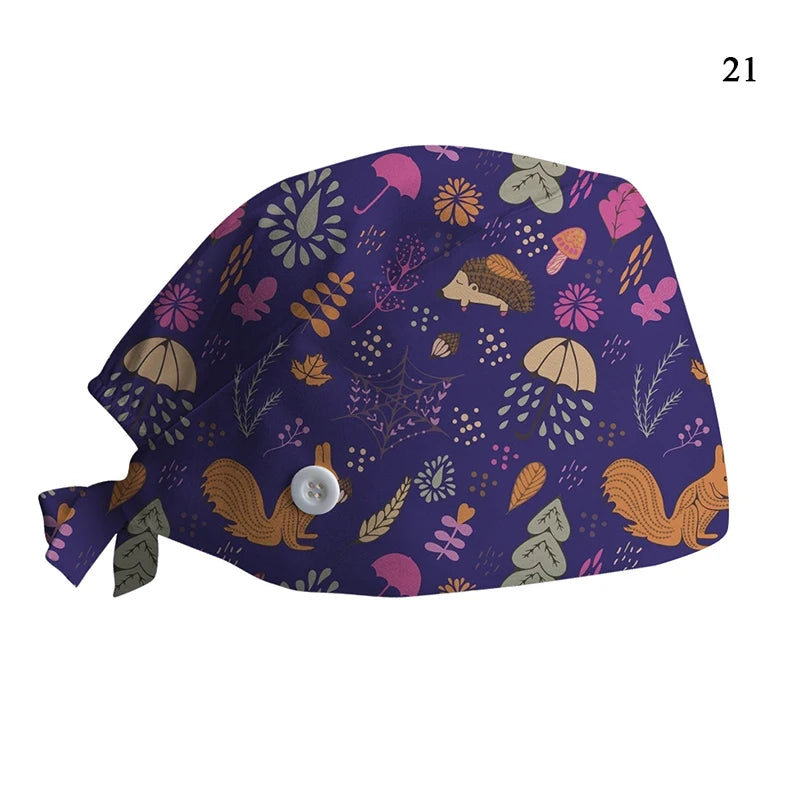 Christmas Adjustable Printed Nurse Cap Sweat-absorbent Elastic Dust-proof Neutral Baotou Cap Cute Fashion Halloween Surgical Cap