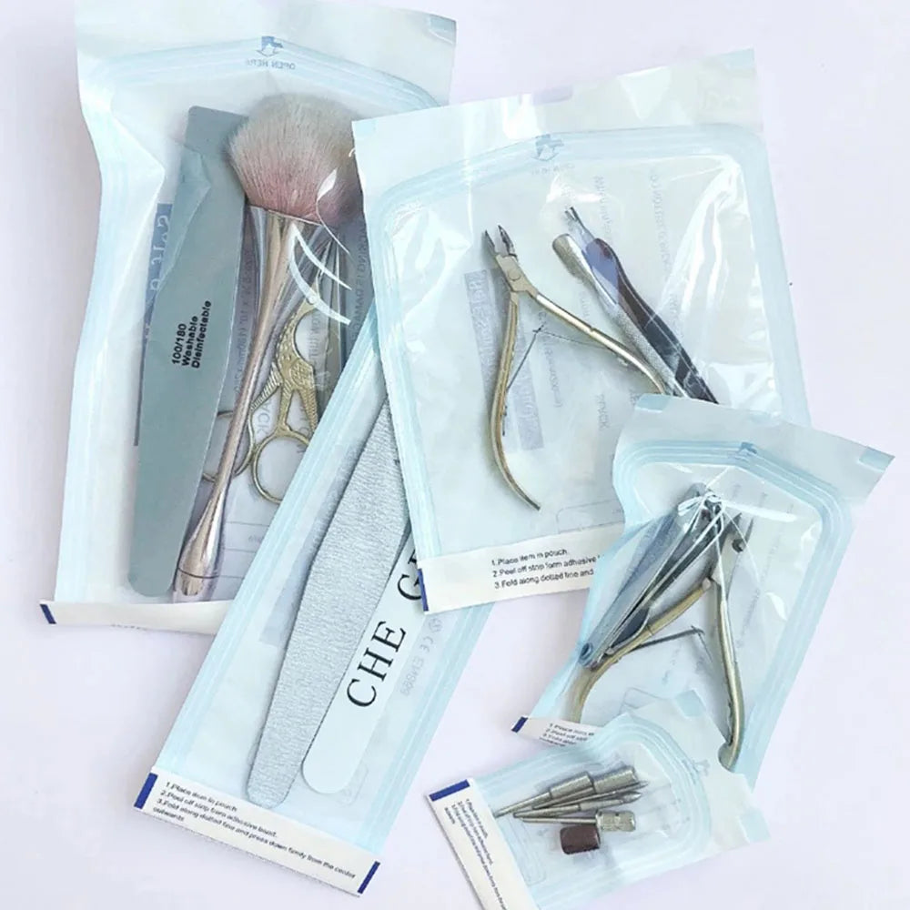 100PCS Self-Sealing Sterilization Pouches Bags 7 Size Disposable Nail Art Disinfection Bag Tattoo Nail Dental Tool Storage Bag