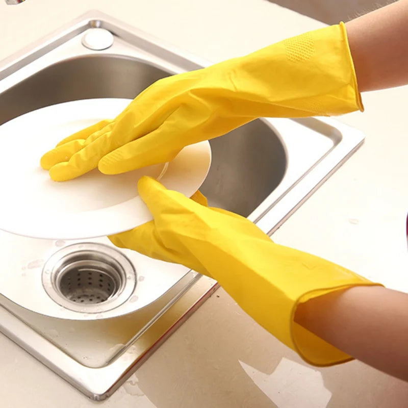 Skin-Friendly Dishwashing Cleaning Gloves Reusable Kitchen Gloves Non-Slip Yellow Rubber for Men Women 4 Sizes