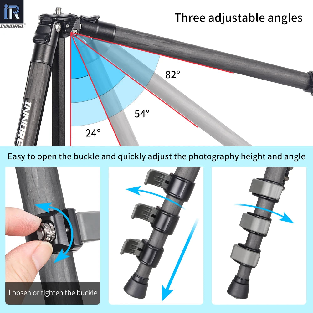 INNOREL P254CF Camera Carbon Fiber Professional Compact Tripod With Special-Shaped Center Column Load 12kg For Travel Shooting