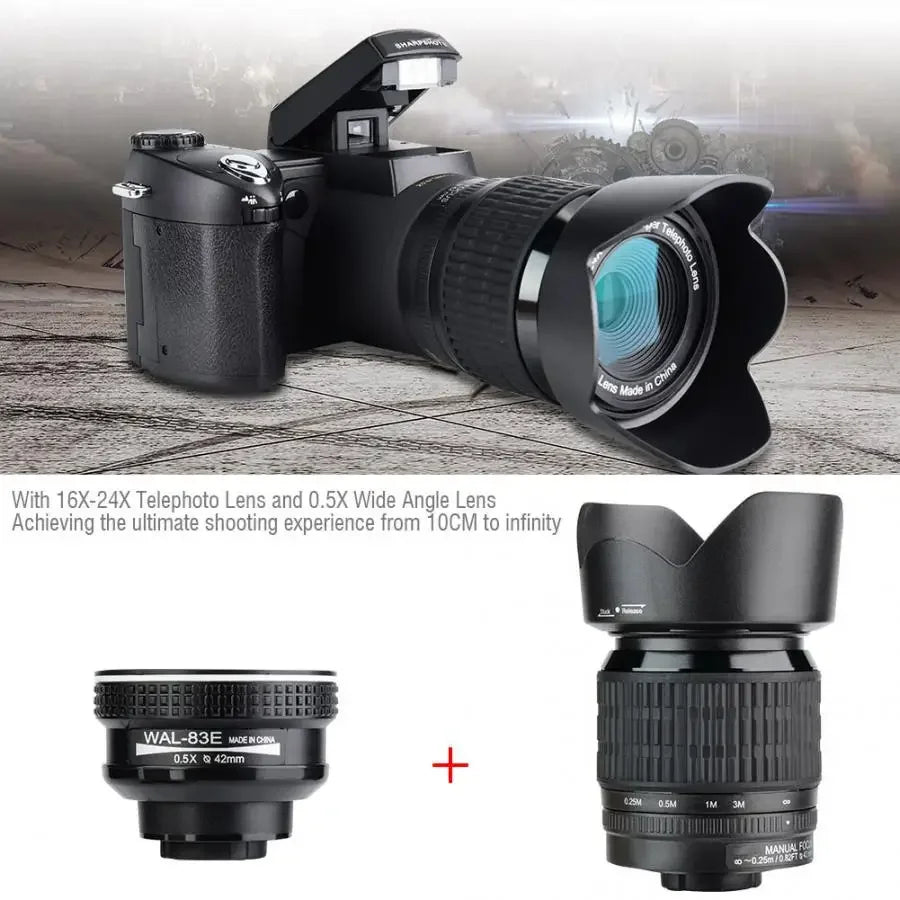 HD 2024 POLO Camera Digital Camera 33Million Pixel Auto Focus Professional SLR Video Camera 24X Optical Zoom Three Lens Bag