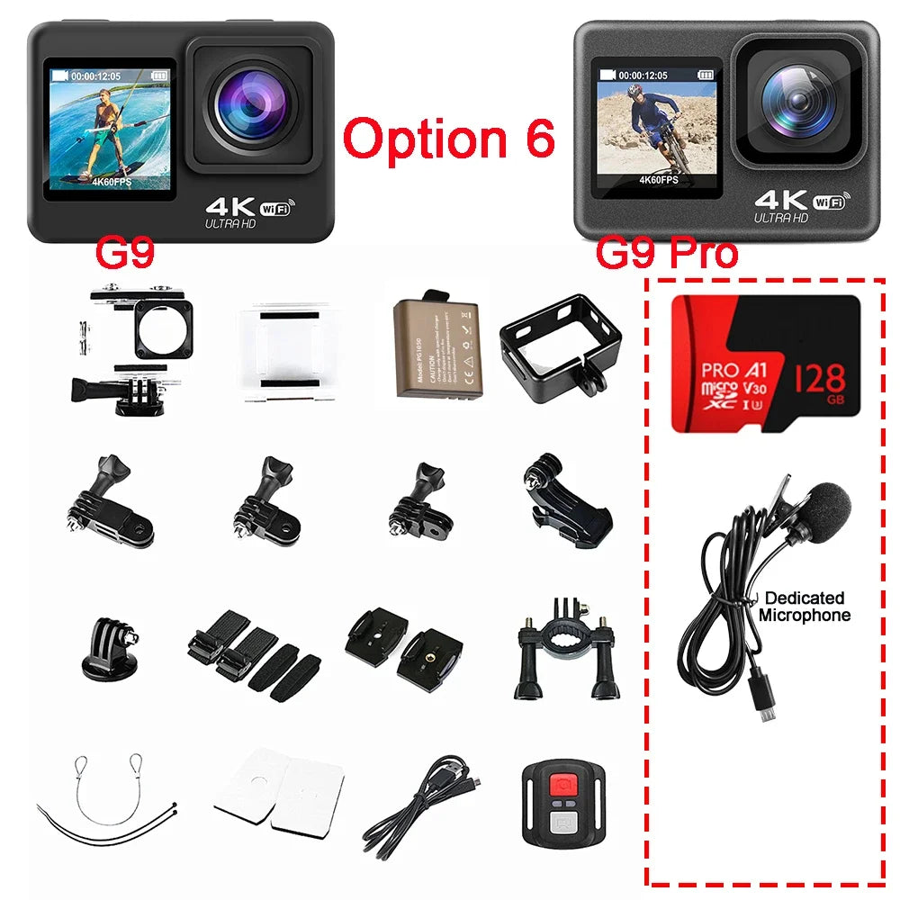 Huafant G9 Action Camera 4K 60FPS 24MP 2.0 Touch LCD EIS Dual Screen Wi-Fi 170D Waterproof Remote Control 4X Zoom Sports Cam