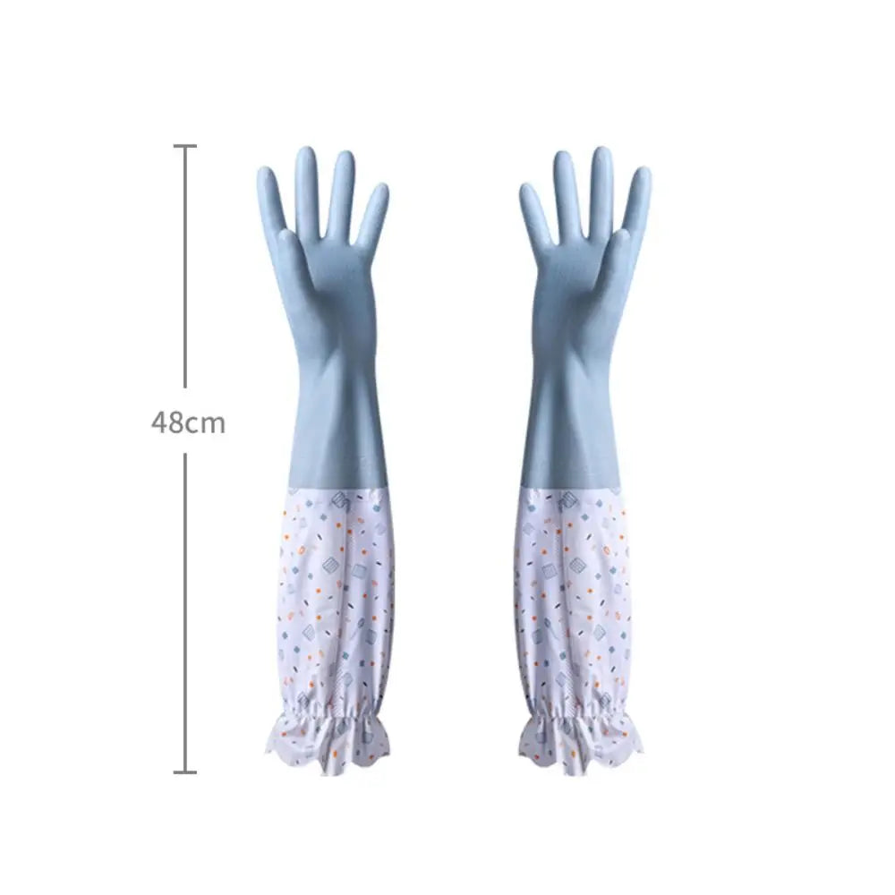 Latex Rubber Dish Washing Gloves Velvet Elastic Cuffs Housework Gloves Long Sleeve Waterproof Winter Cleaning Gloves Kitchen