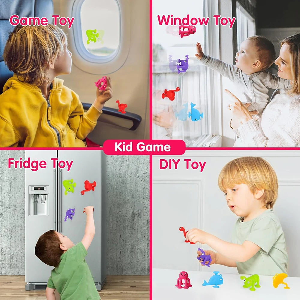 Soft Silicone Building Blocks Toy Animal Shape Suction Toy for Kids Stress Release Parent-Child Interactive Game Sucker Bath Toy