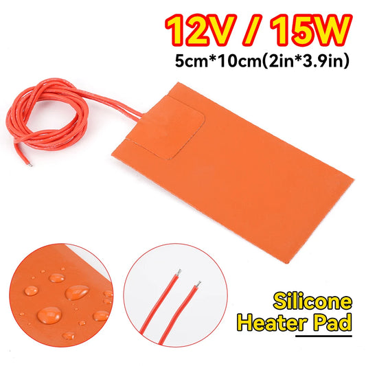 Silicone Rubber Heating Pad Sticker 12V 50W Car Engine Oil Tank Heater Pad Waterproof Heating Mat Warming Accessorie 50x100mm