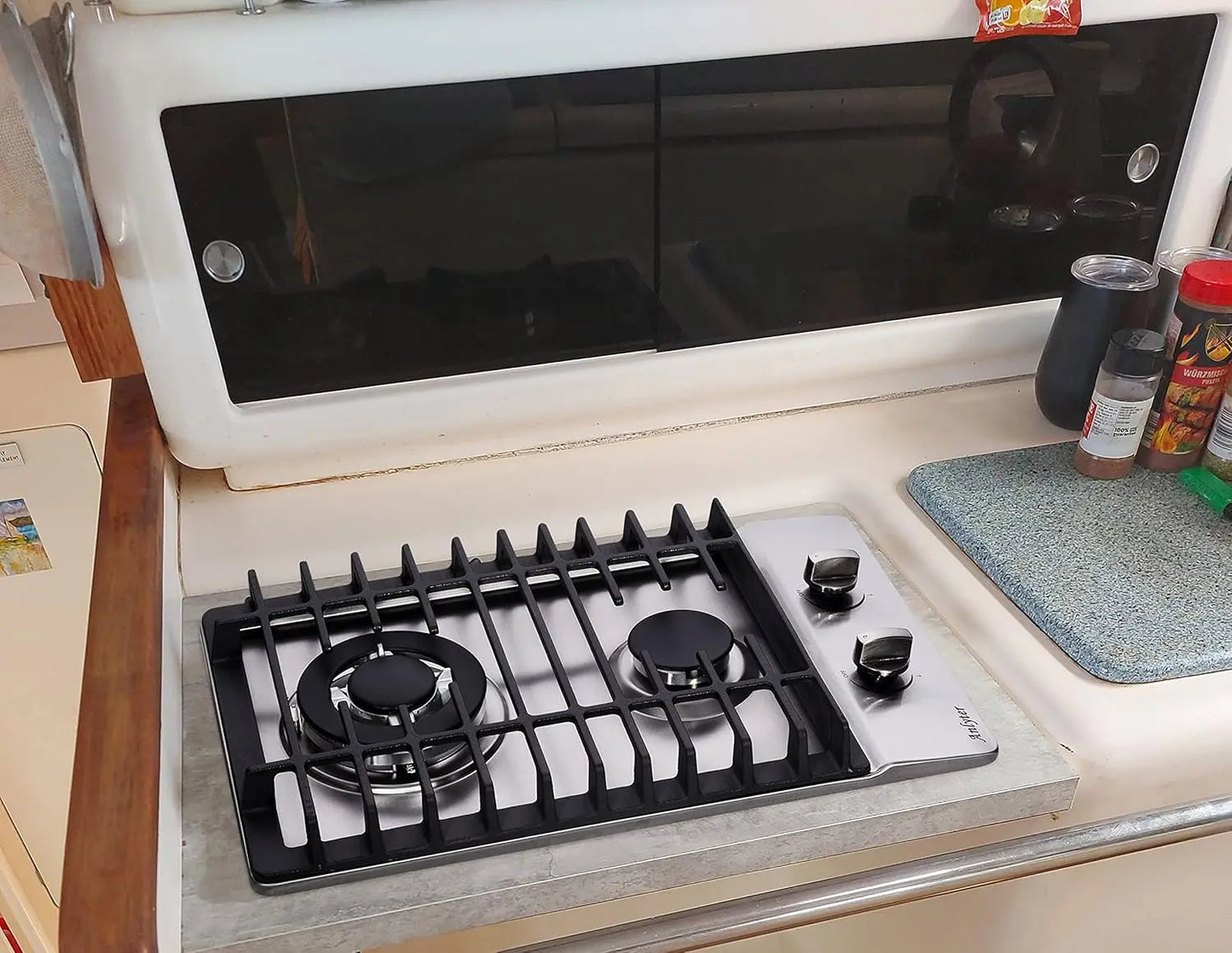 12 Inch Gas Cooktop, 2 Burners Built-in Gas Stovetop Stainless Steel Gas Stove Top LPG/NG Convertible Dual Fuel Sealed Hob