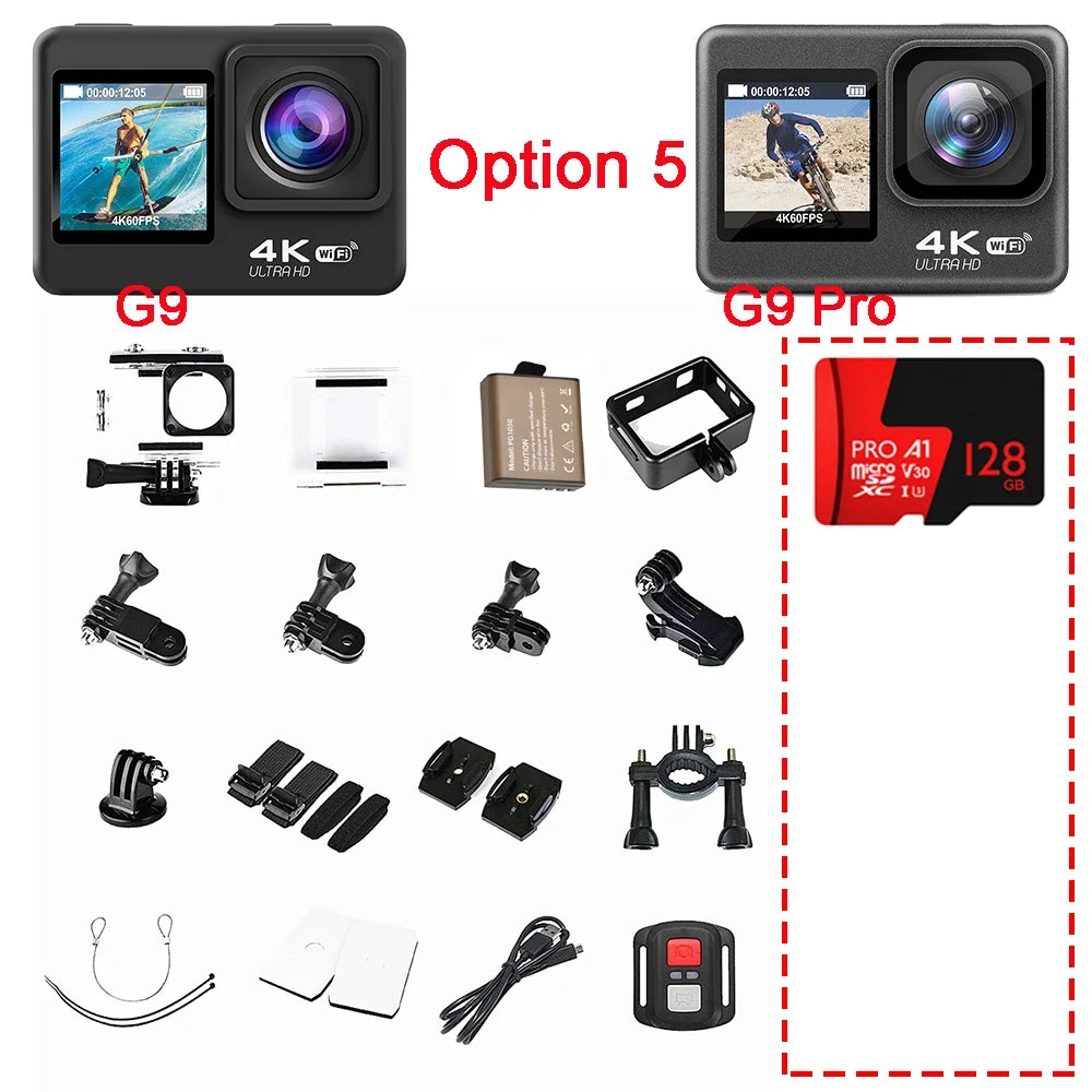 Huafant G9 Action Camera 4K 60FPS 24MP 2.0 Touch LCD EIS Dual Screen Wi-Fi 170D Waterproof Remote Control 4X Zoom Sports Cam