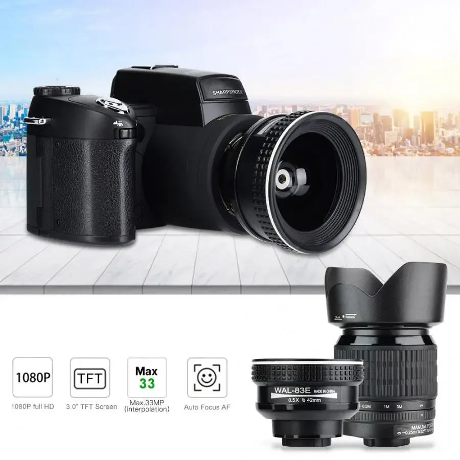 HD 2024 POLO Camera Digital Camera 33Million Pixel Auto Focus Professional SLR Video Camera 24X Optical Zoom Three Lens Bag