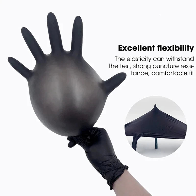 20PCS Black Nitrile Gloves Disposable Elastic Anti-slip Gloves for Household Cleaning Mechanic Work Garden Kitchen Tattoo Gloves