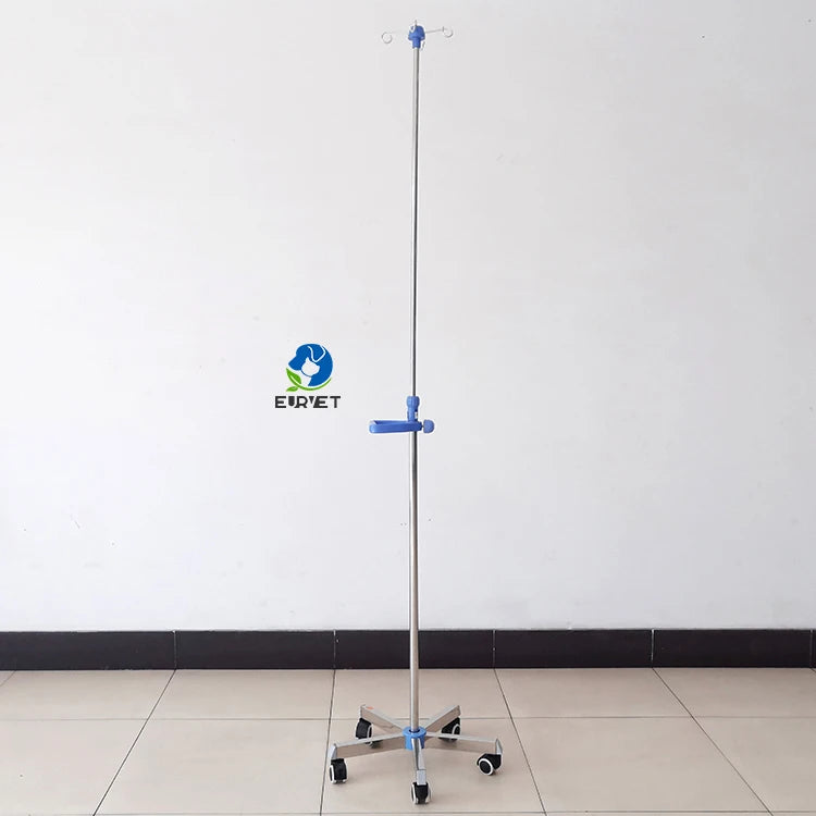EUR PET Portable Medical Stand Rack Height Adjustable Stainless Iv Pole With Solid Metal Base