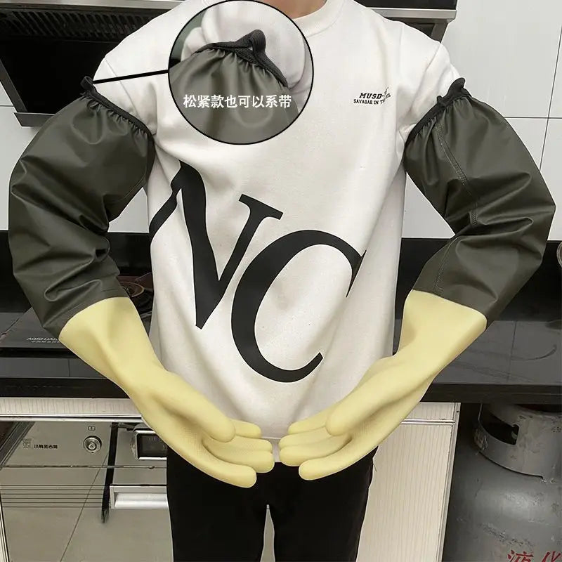 Super long oil proof thickening puncture-proof waterproof wear-resistant aquatic rubber gloves