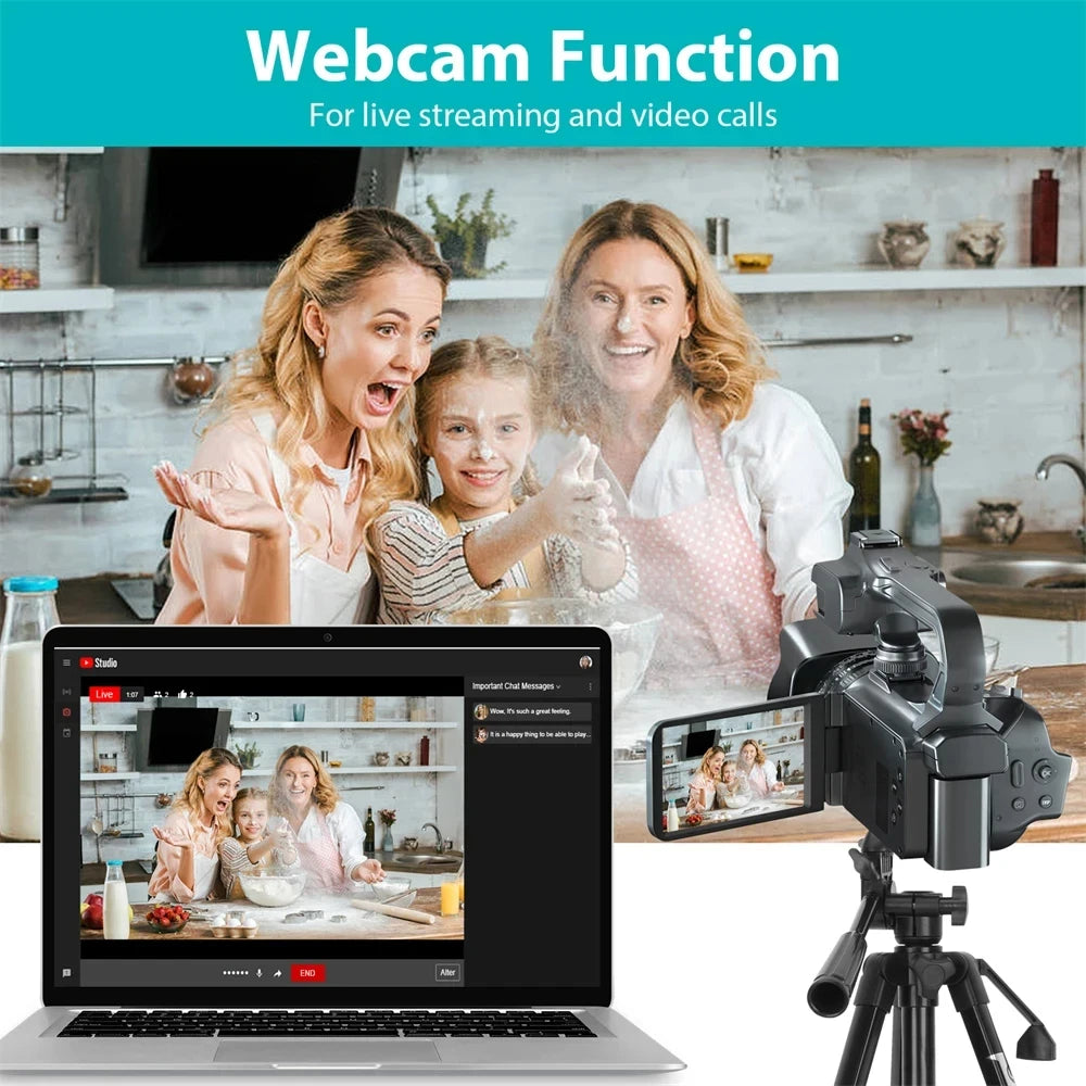 4K 60FPS Camcorder Professional Digital Video Camera 4K HD YouTube Streaming Camera 64MP 18X Zoom 4" Touch Screen Vlog Recorder