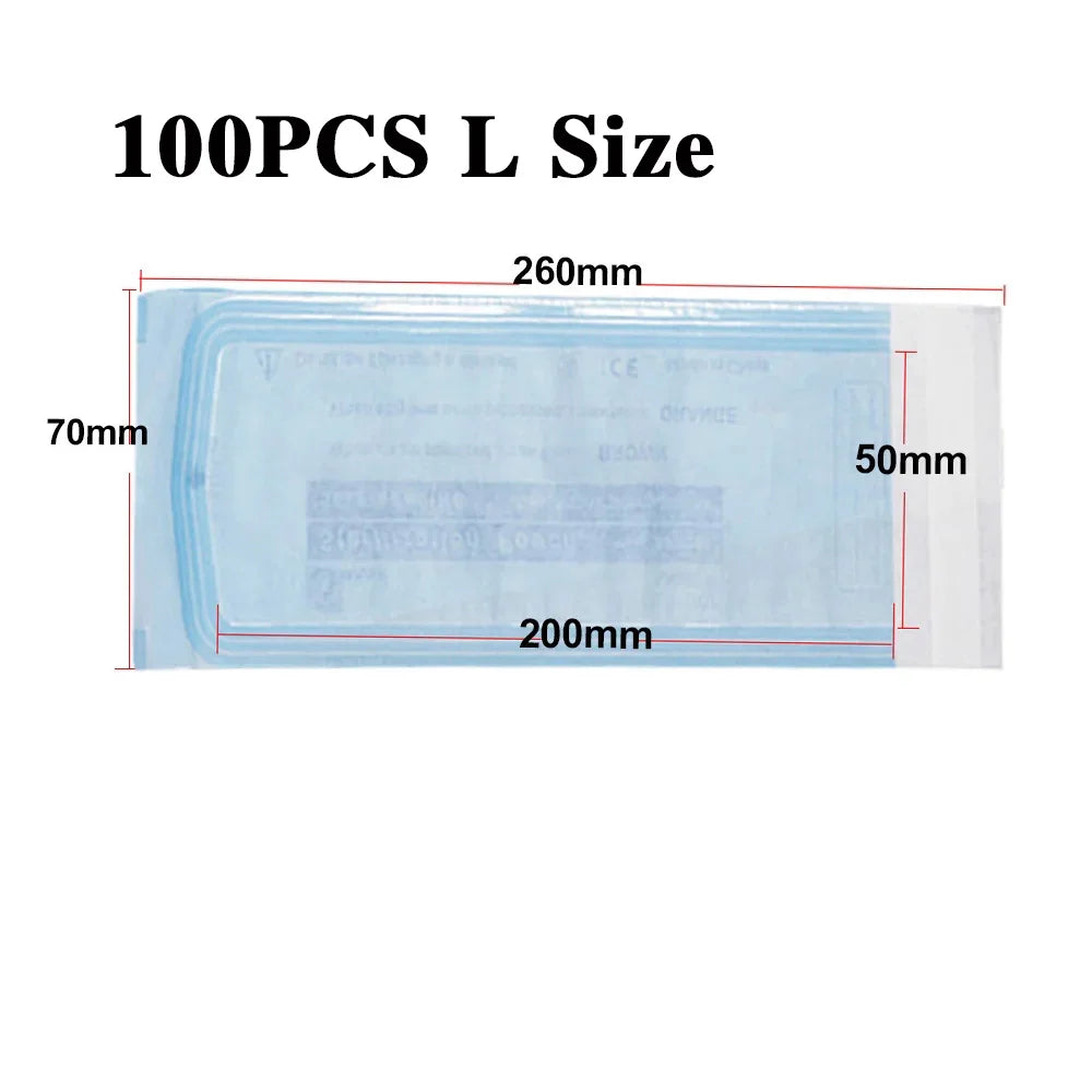 100PCS Self-Sealing Sterilization Pouches Bags 7 Size Disposable Nail Art Disinfection Bag Tattoo Nail Dental Tool Storage Bag