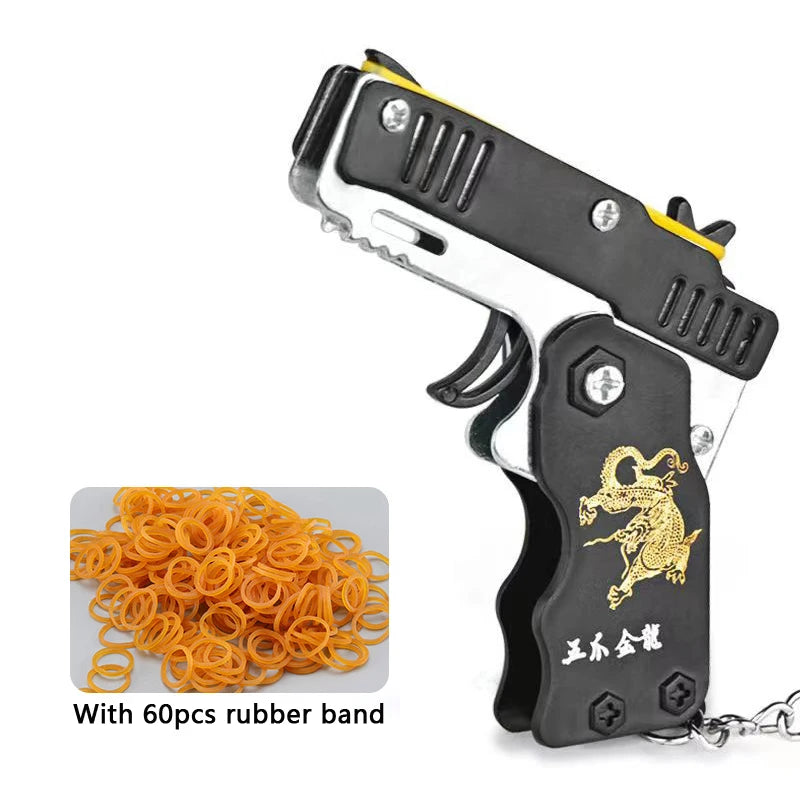 1PCS keychain gun 60 rubber bands rubber band gun Shooting Pistol Alloy Kid Outdoor Party metal gun gift boyfriend Gift Funny