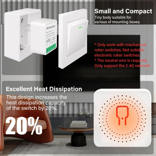 Tuya 16A MINI Wifi Smart Switch Support 2-way Control Timer Wireless Switches Smart Home Automation With Alexa Google Home Alice
