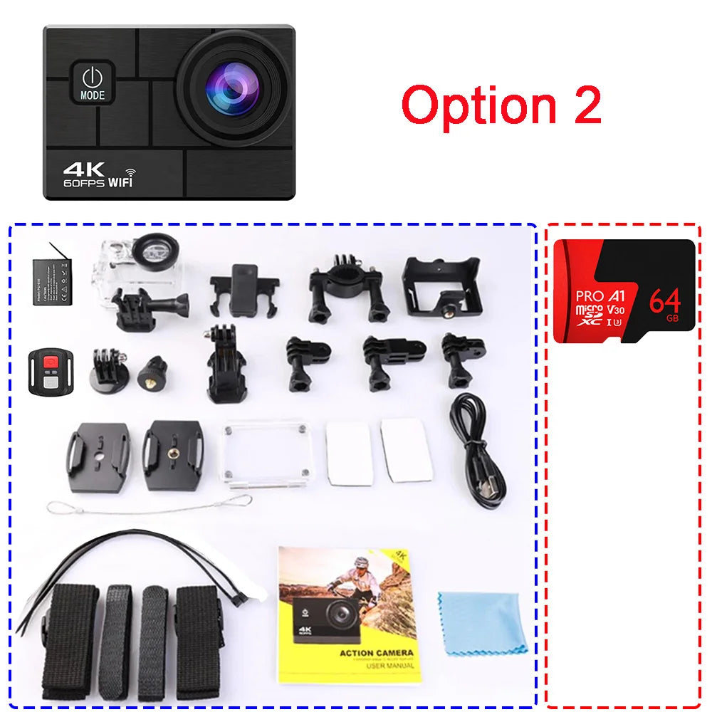 Helmet Action Camera Ultra HD 4K 60FPS 170D 24MP 2.0 LCD EIS WiFi 30M Waterproof Remote Control Outdoor Sport Video Recorder