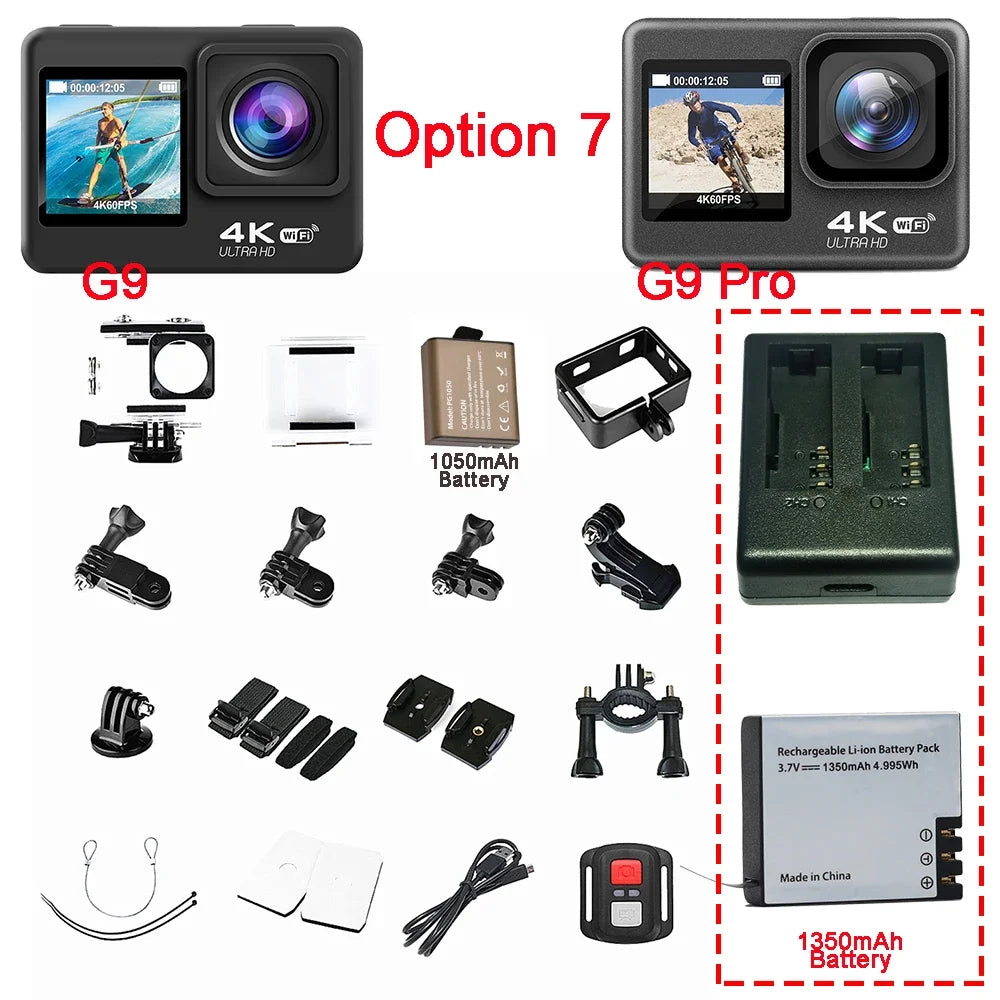 Huafant G9 Action Camera 4K 60FPS 24MP 2.0 Touch LCD EIS Dual Screen Wi-Fi 170D Waterproof Remote Control 4X Zoom Sports Cam