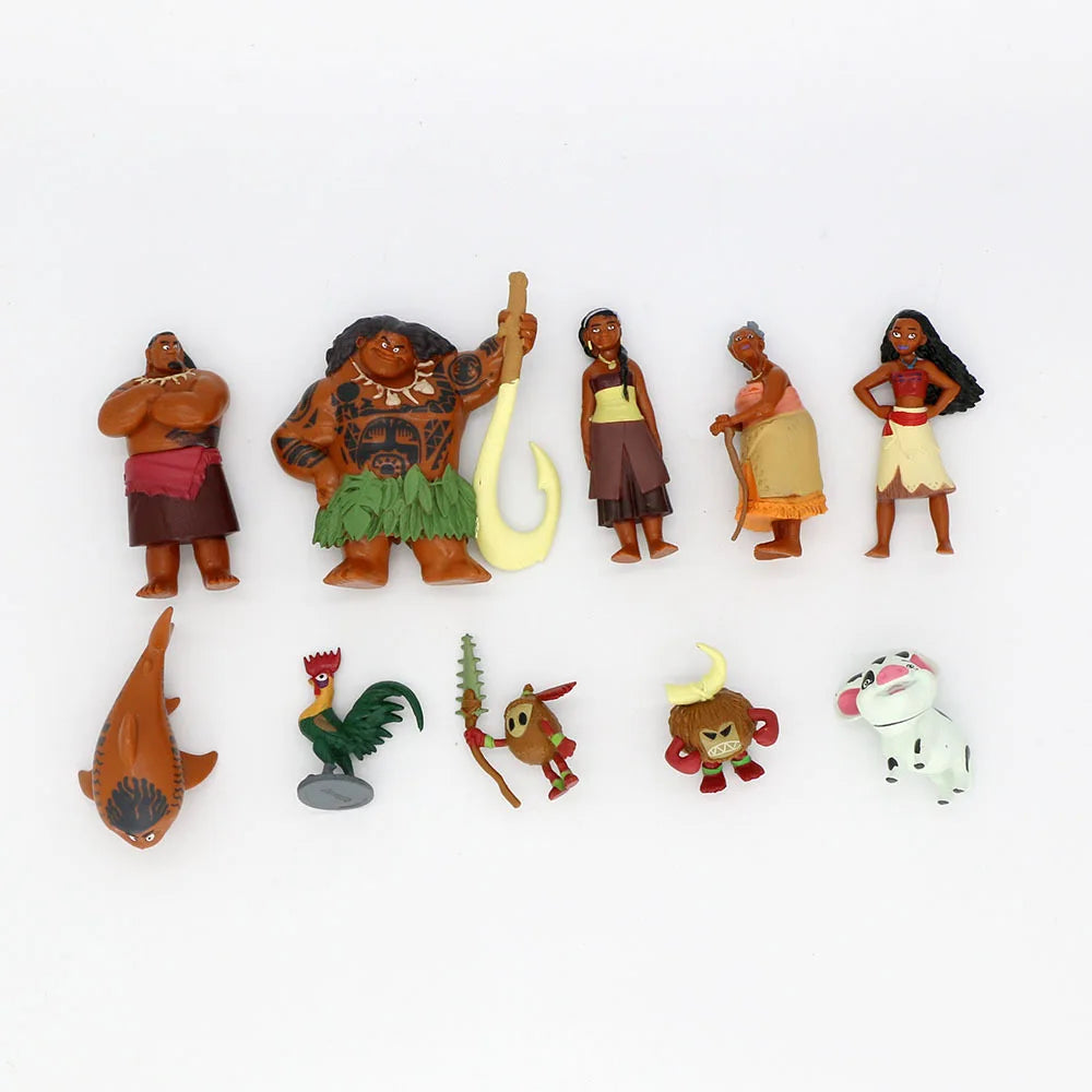 10pcs 2024 Disney Moana 2 Ocean Adventure Film Collection Figure Dolls Anime Princess Moana Action Figure Model Kids Gift Toys
