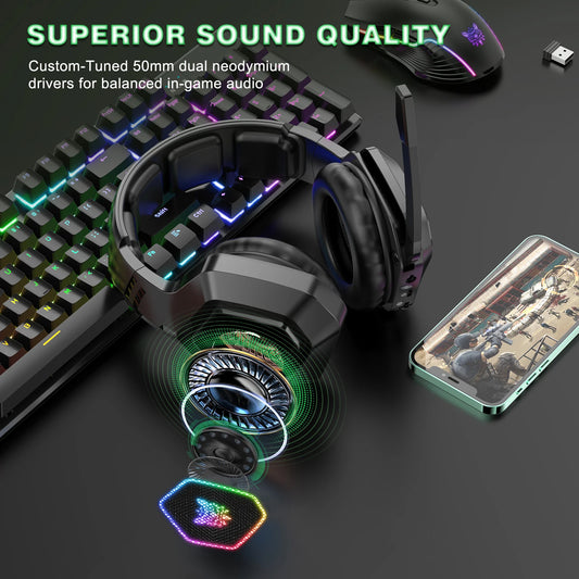 ONIKUMA B100 Gaming Headset 2.4GHz Wireless Headphone with Microphones HiFi Sound Quality for PC Laptop Gaming Xbox