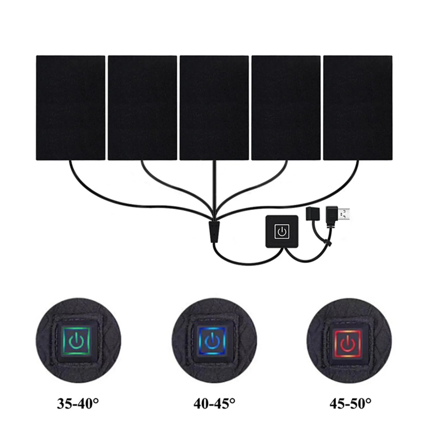 USB Clothes Heater Pad With 3 Gear Adjustable Temperature 5 in 1 Electric Heating Sheet Heating Warmer Pad For Vest Jacket