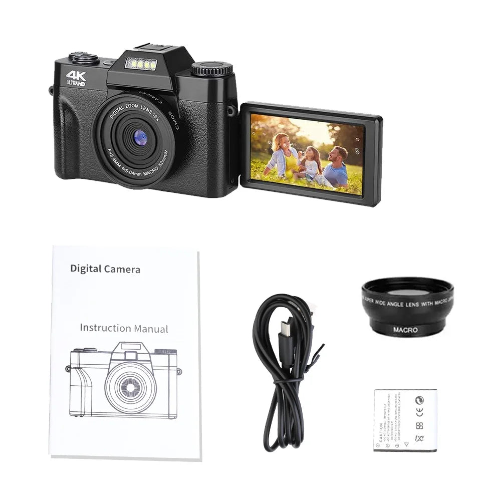 48MP Digital Camera 16X Digital Zoom 4K WIFI Retro Vlog Recorder YouTube 3 "Flip Screen Compact Digital Photography Cameras