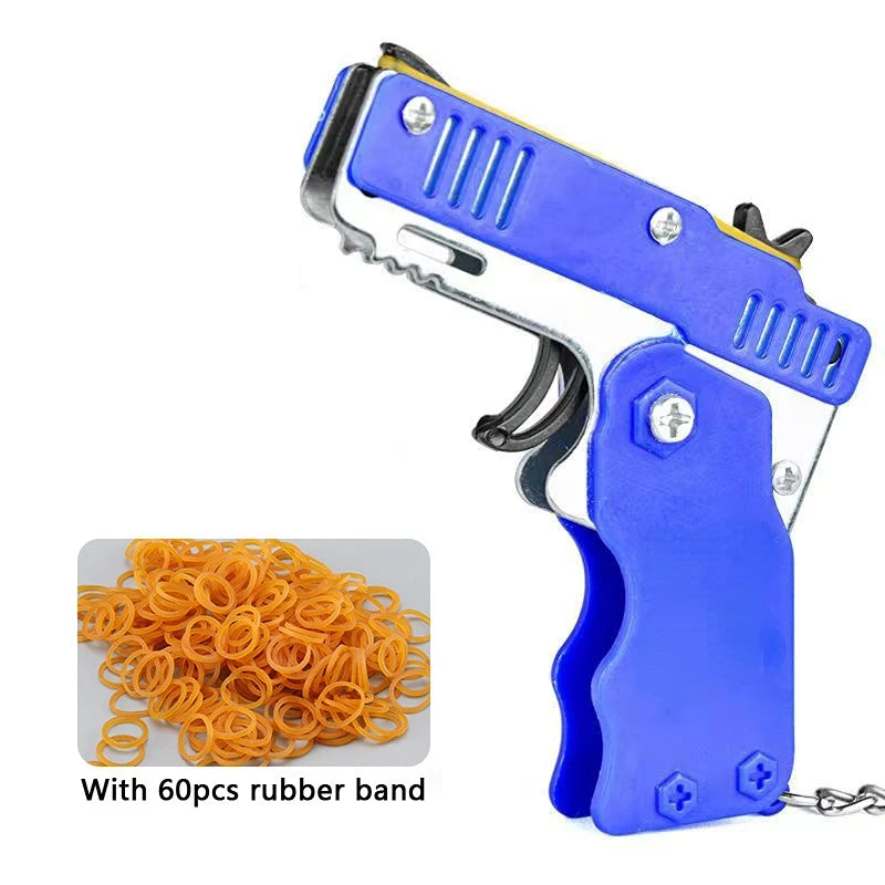 1PCS Mini Keychain Gun Rubber Band Gun Toy Shooting Pistol Alloy Kid Outdoor Party Folding Metal Gun Gifts Boyfriend Toys gift
