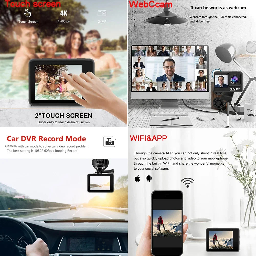 Huafant G9 Action Camera 4K 60FPS 24MP 2.0 Touch LCD EIS Dual Screen Wi-Fi 170D Waterproof Remote Control 4X Zoom Sports Cam