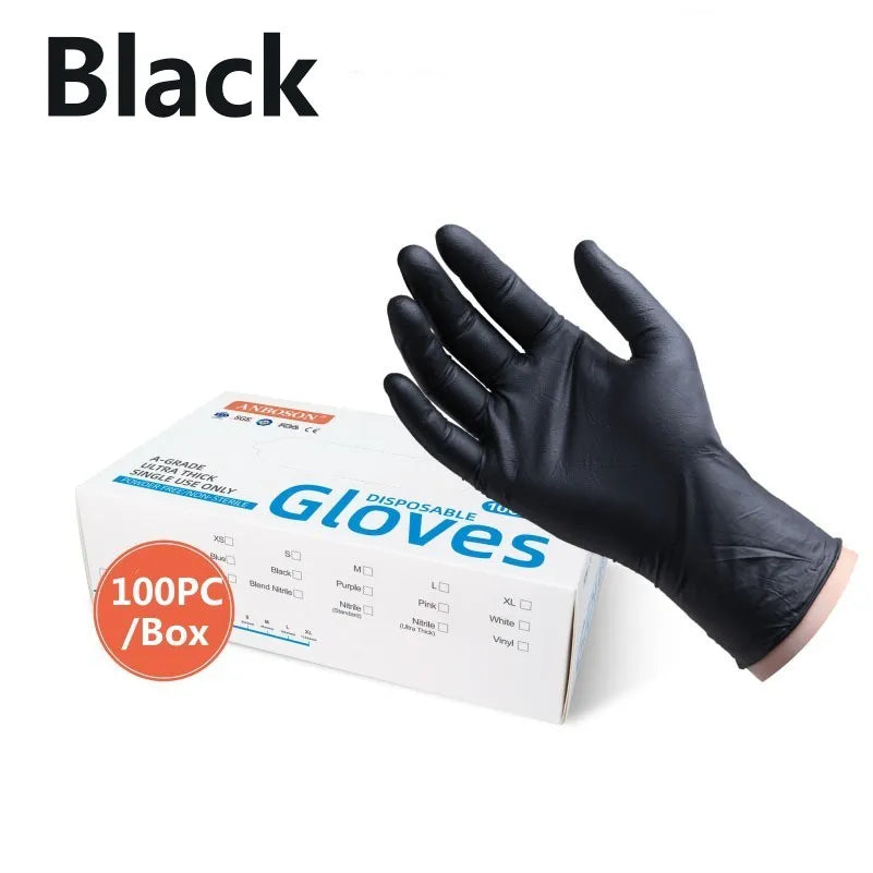 100Pc Disposable Gloves Black Nitrile Protect Gloves For Household Painting Mechanic Tattoos XS S M L XL Men Women Child Gloves