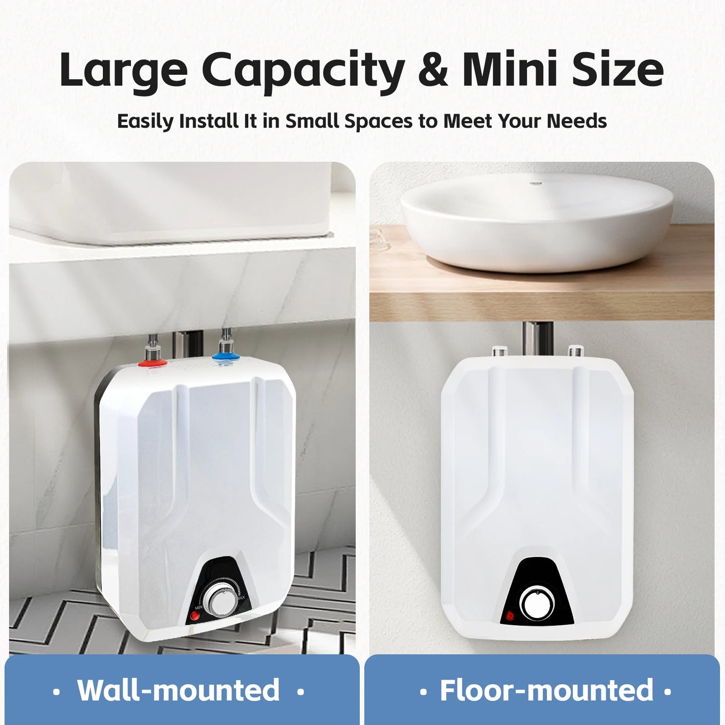 Sweetmile 110V 1500W Electric Water Heater with 8L/2.11gal Tank Storage Adjustable Temperature 86-149°F Water Heater For Kitchen