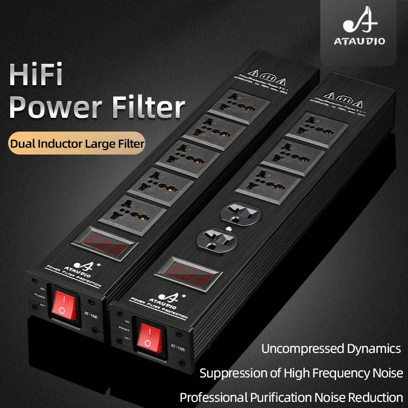 ATAUDIO Hi-end HiFi Audio Power Filter Aluminum Alloy Noise Reduction US Plug / Universal AC Power Socket Audio Purifier Outlet