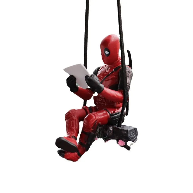 Cartoon Deadpool Car Rearview Mirror Pendant Read A Book SUCK IT Car Pendant Interior Accessories Mini Model Toys Action Figures