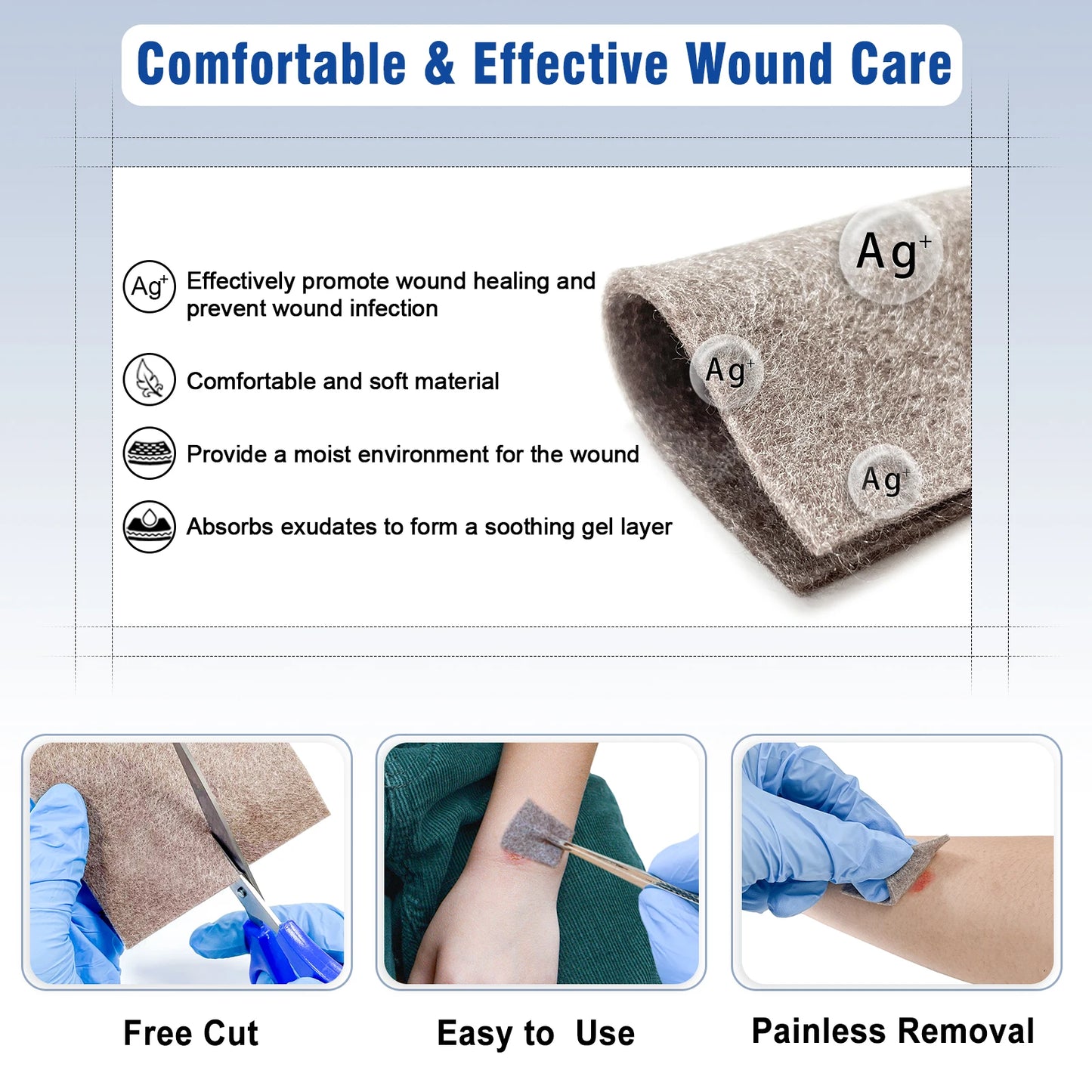 4''x4'' 10pcs Ag Silver Calcium Alginate Wound Dressing Pads Soft Silver Highly Absorbent Dressings for Wound Care