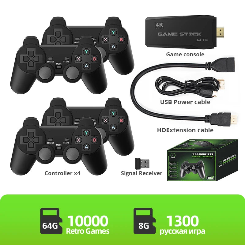 DATA FROG Video Game Console Built in 10000 Retro TV Games For PS1/GBA Portable 2.4G Wireless Game Stick 4K Support HD TV Output