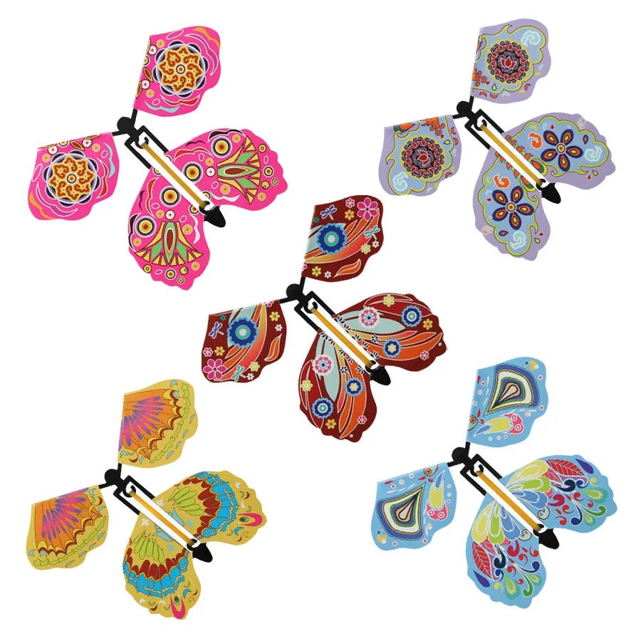 5PCS Magic Flying Butterfly Wind Up Butterfly Fairy Flying Toys Winding Rubber Band Bookmark Party Funny Gift Magic Tricks Tools