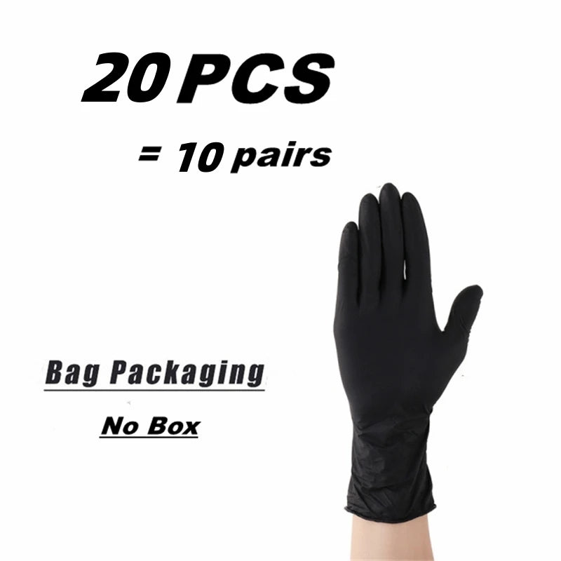 20PCS Black Nitrile Gloves Disposable Elastic Anti-slip Gloves for Household Cleaning Mechanic Work Garden Kitchen Tattoo Gloves