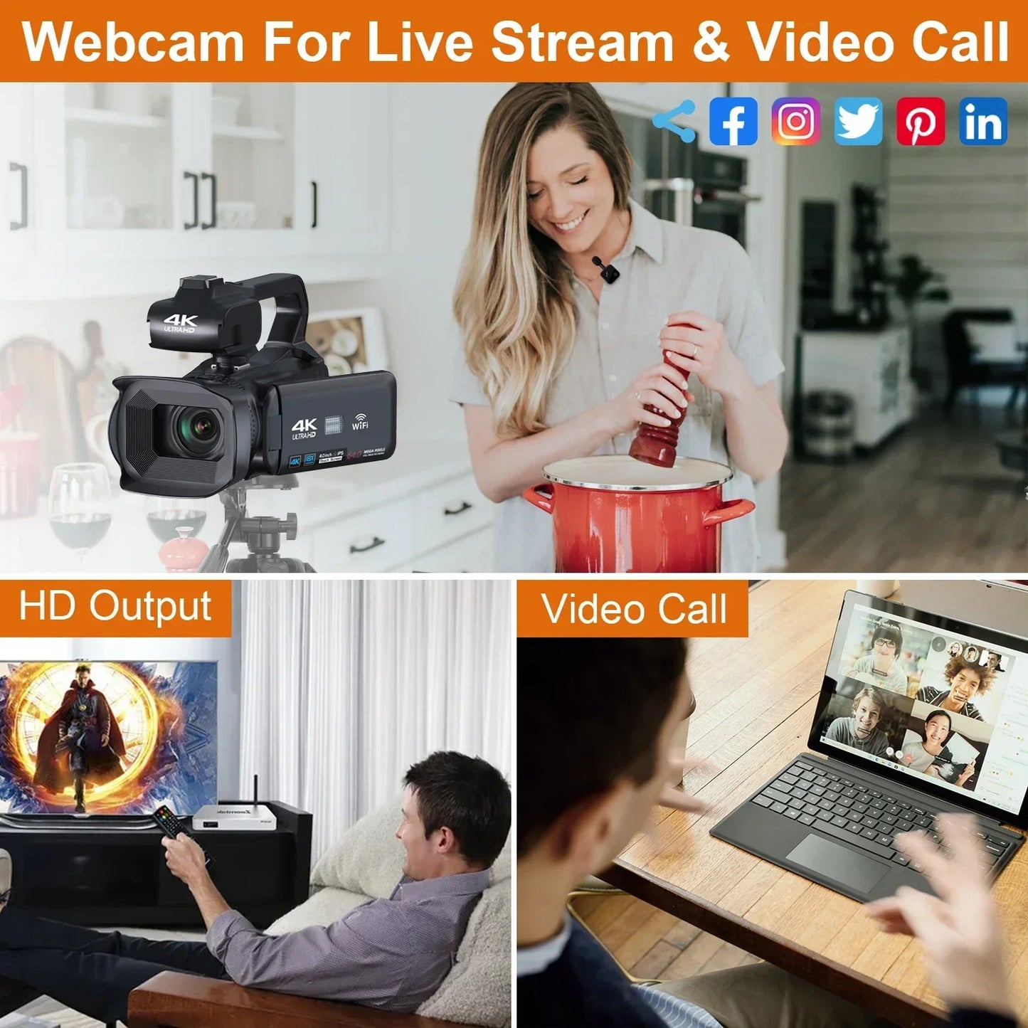 4K Professional Video Cameras for Photography 64MP Ultra HD 18X Digital Zoom Camcorders YouTube Live Streaming Vlog Recorder