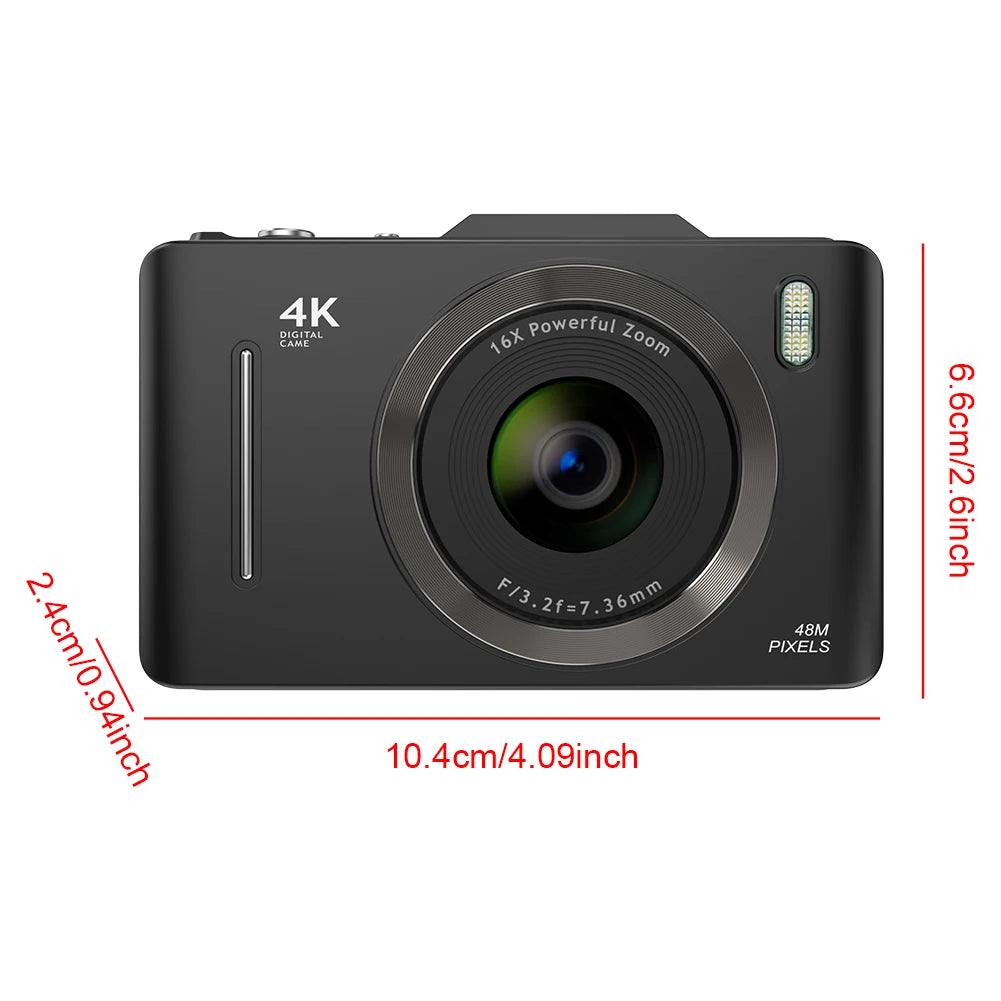 HD 4K 48MP Point Shoot Camera 16X Zoom Small Travel Camera 2.8 Inch Screen Photography Video Camera for Kids Boys Girls