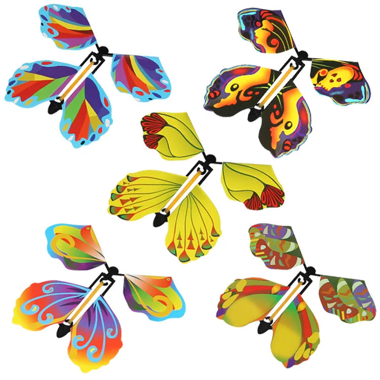 5PCS Magic Flying Butterfly Wind Up Butterfly Fairy Flying Toys Winding Rubber Band Bookmark Party Funny Gift Magic Tricks Tools