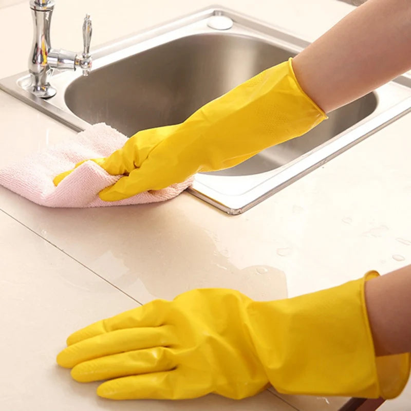 Skin-Friendly Dishwashing Cleaning Gloves Reusable Kitchen Gloves Non-Slip Yellow Rubber for Men Women 4 Sizes