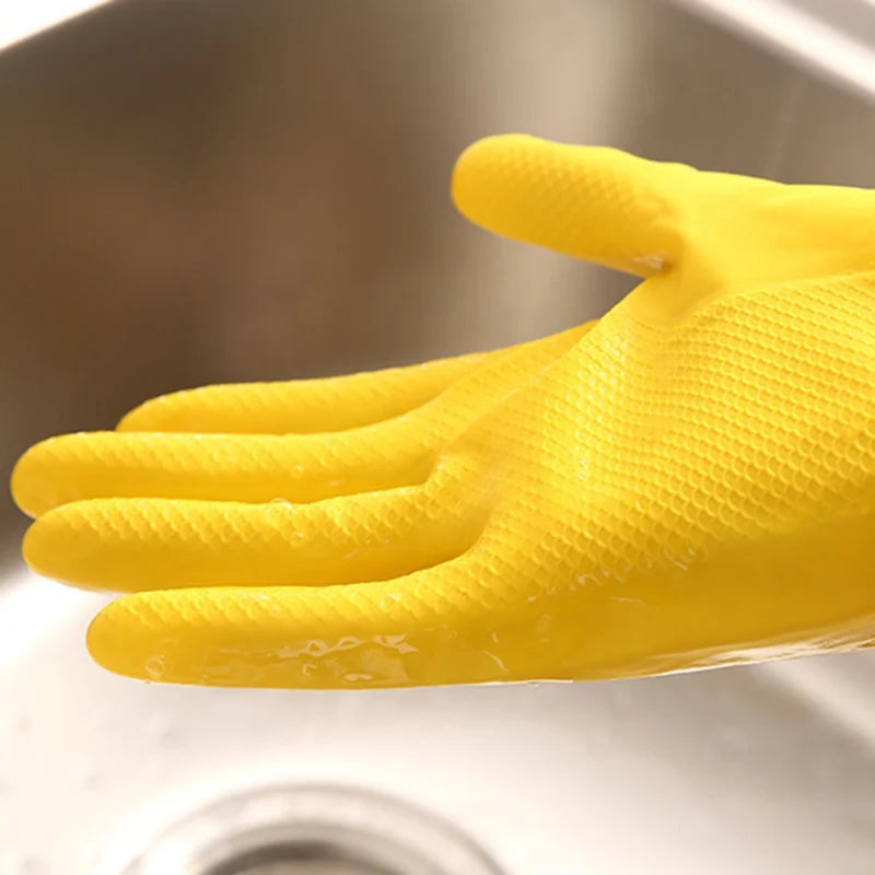 Skin-Friendly Dishwashing Cleaning Gloves Reusable Kitchen Gloves Non-Slip Yellow Rubber for Men Women 4 Sizes