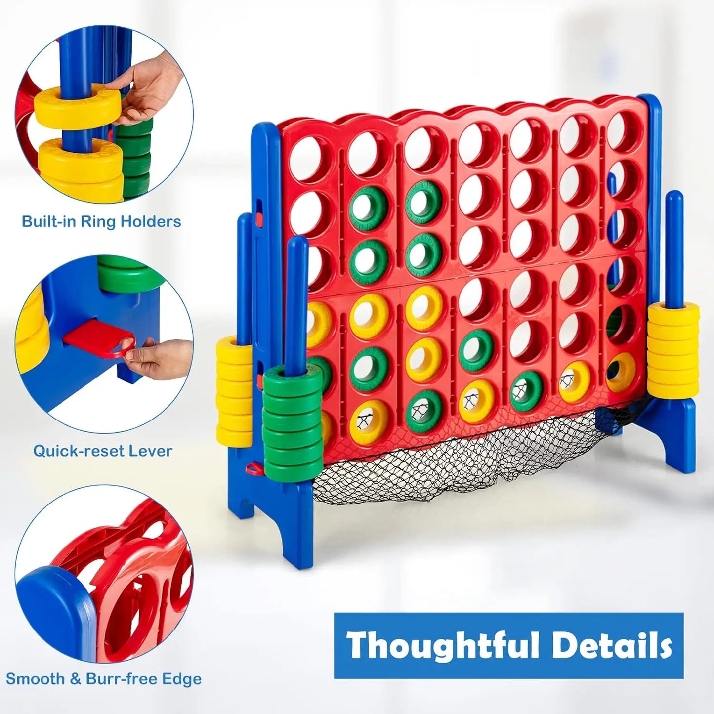 Giant 4-in-A-Row, Jumbo 4-to-Score Giant Games for Kids & Adults, Indoor Outdoor Party Family Connect Plastic Game, 4 Feet Wide