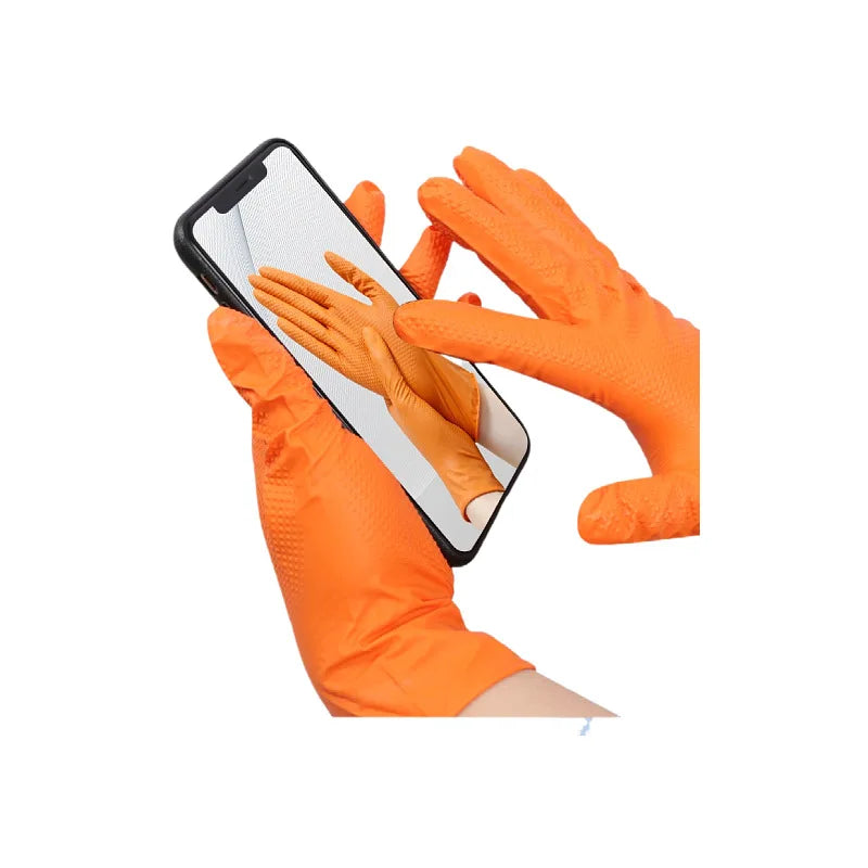 Disposable nitrile gloves orange or black diamond textured diamond heavy duty thickness 7 mil meet the standard for mechanical w