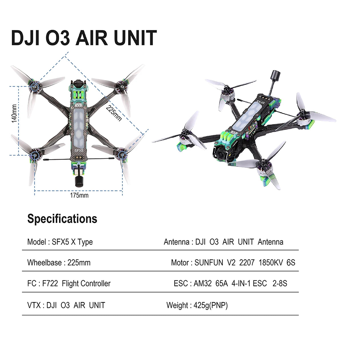 DYS SFX5 X Type 5 Inch Freestyle FPV Drone 6S HD O3 Carbon Fiber FPV Racing Drone