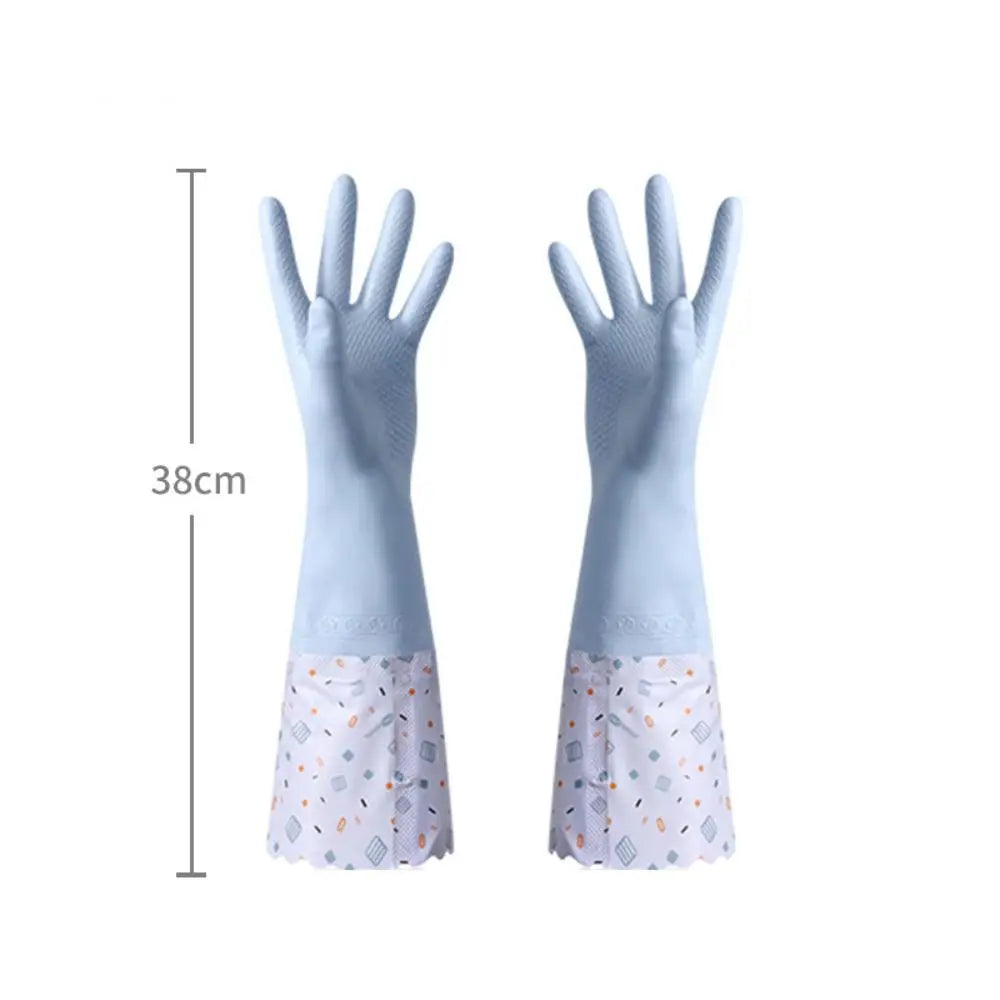 Latex Rubber Dish Washing Gloves Velvet Elastic Cuffs Housework Gloves Long Sleeve Waterproof Winter Cleaning Gloves Kitchen