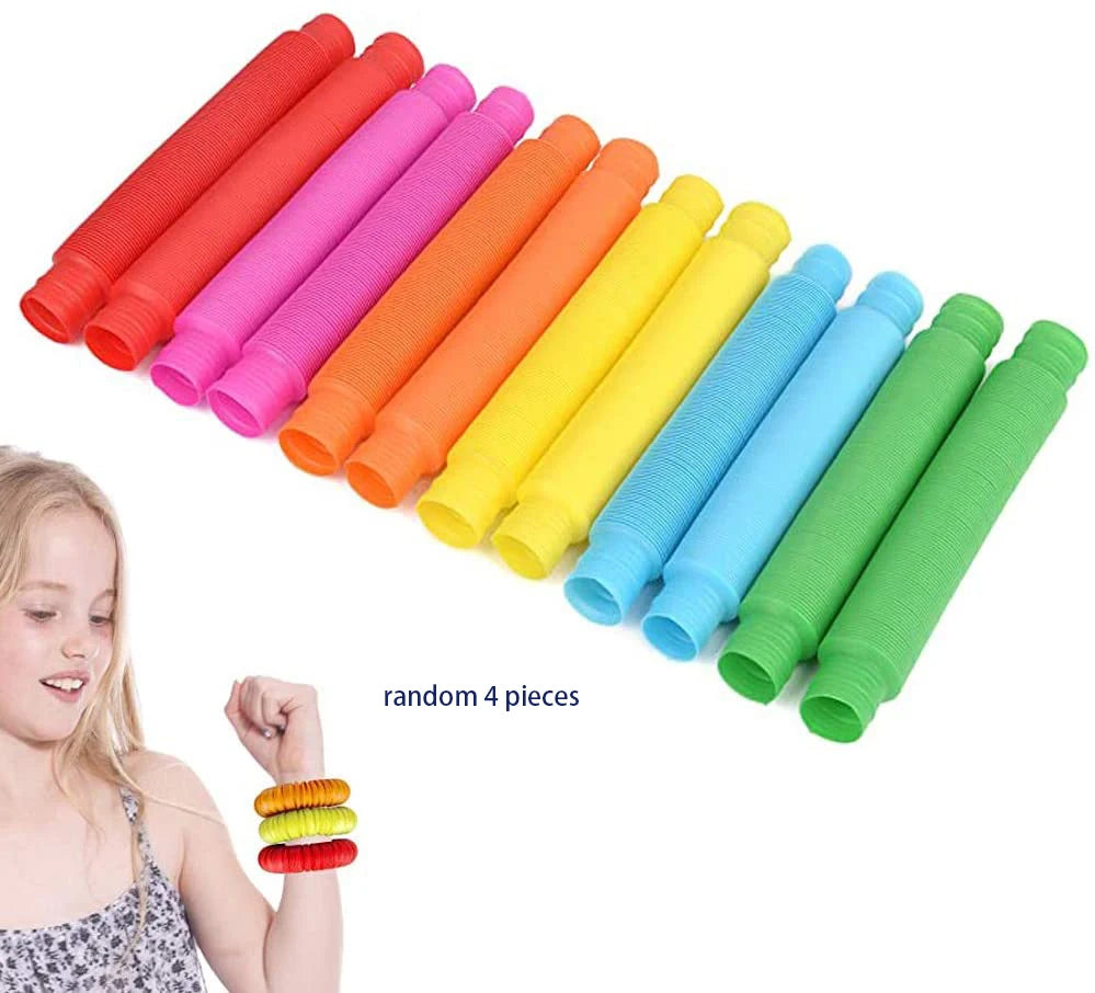 4 Pack Mini Tube Sensory Fidget Toy Colorful Heavy-Duty for Construction Building Educational Toys for Stress Autism ADHD