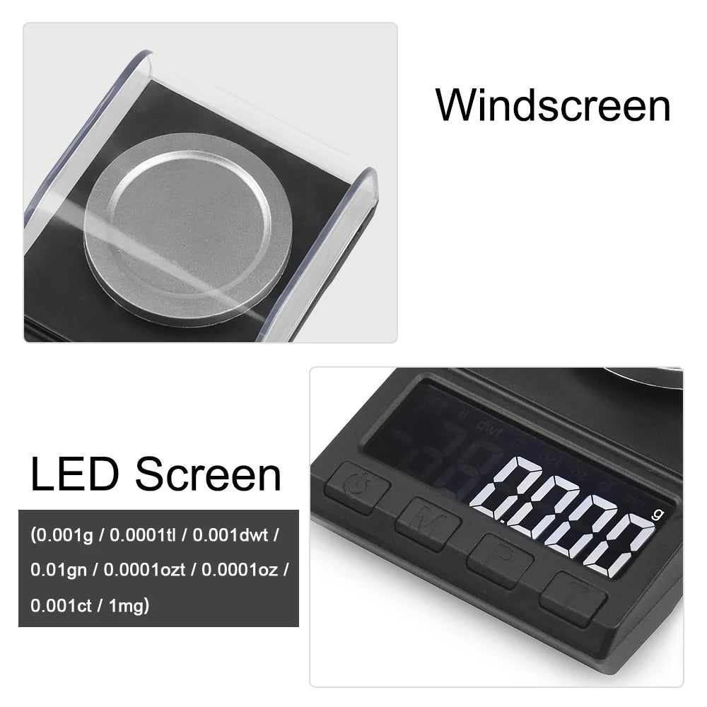 NEWACALOX 0.001g Precision Digital Scales 50g/100g/200g Balance Weight Electronic Jewelry Scale USB Powered Medicinal Weighing